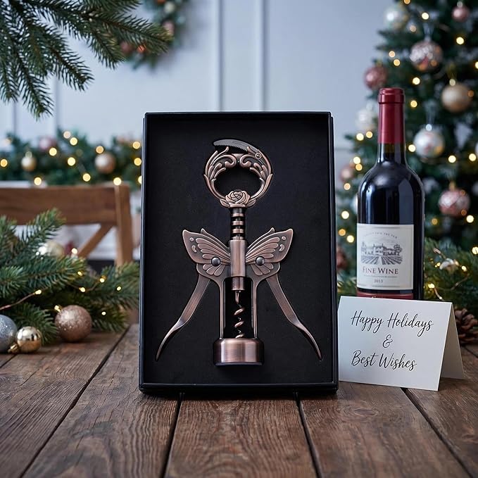 Wine Opener, 3 in 1 Zinc Alloy Premium Wing Corkscrew Wine Bottle Opener with Multifunctional Bottles Opener and Serrated Foil Cutter for Wine and Beer (Bronze)