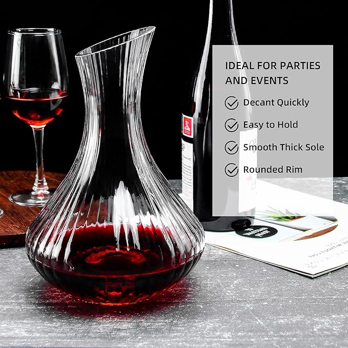 Wine Decanter Aerator Carafe, 53oz/1600ml Glass Wine Aerator with Vertical Stripe Design, Large Capacity Glass Carafe for Wine Aeration, Perfect for Wine Aeration and Display (53 oz)
