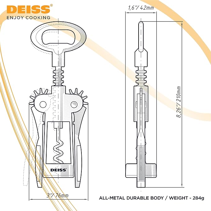 Deiss PRO Wing Corkscrew Wine Opener - 2 in 1 Wine Corkscrew and Beer Opener - The Easiest Way to Open Wine Bottle Corks - Reliable and Sturdy Wine Opener - Wine Bottle Opener