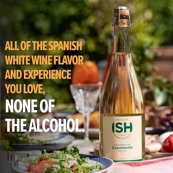 Chateau del ISH Sparkling Non Alcoholic Espumante, Non-Alcoholic White Wine and Champagne, Gluten Free, Low Calorie, Zero Proof, Spanish with Dealcoholized Airén Grapes, Sweet & Crisp, 750 ml Bottle