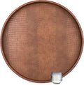 HofferRuffer Large Round Serving Tray 24'', Elegant Faux Leather Circle Ottoman Table Tray, Serve Tea Coffee Breakfast in Bedroom Living Room Kitchen (Antique Brown, 24'')