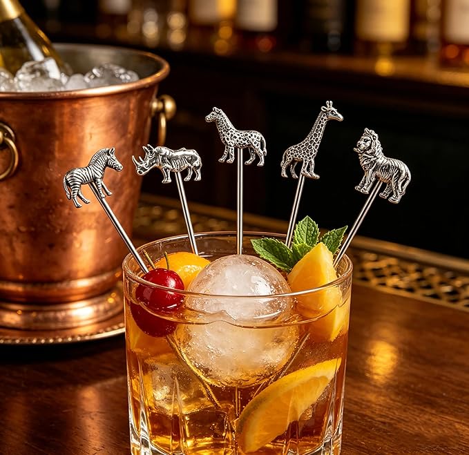 Homestia Metal Cocktail Picks for Drinks, 4.7" Animal Series Cocktail Toothpicks Cocktail Garnish Cocktail Skewers Swords, 6Pcs Fancy Martini Picks Olive Picks, Vintage Cocktail Pins Accessories