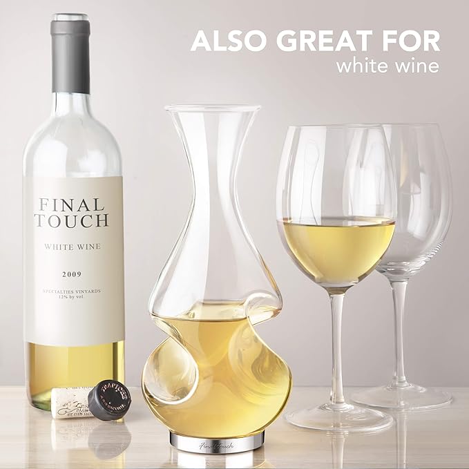 Final Touch Conundrum Wine Decanter Aerator - Superior Aeration & Oxygenation, Two-Phase Aeration Process, Enhances Flavor & Aroma, Elegant Stainless Steel Base, 375ml Capacity (WDA600)