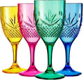 Shatterproof Tritan Stemmed Fancy Wine Glasses Goblets, Resalable | 4 Set | Bright Colors Glass Lookalike, Crystal Color Acrylic Drinkware, Reusable Unbreakable BPA-free plastic, Outdoor & Indoor 11OZ