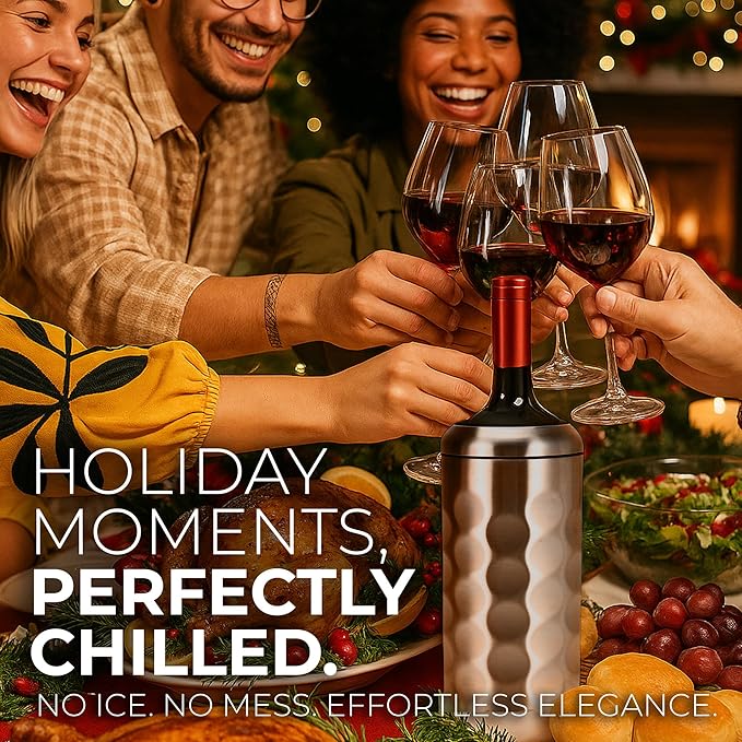 Premium Wine Chiller - 750ml Stainless Steel Bottle Cooler, Double-Walled & Vacuum Insulated - Keeps Wine Cold for 6+ Hours - Perfect Gift for Wine Lovers - Fits Most Champagne Bottles