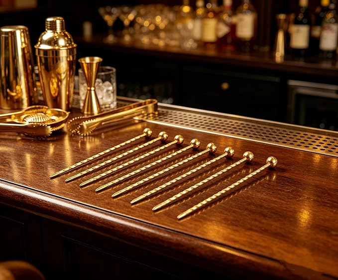 Homestia Gold Cocktail Picks, 16PCS Stainless Steel Twisted Martini Picks 4.3 Inch, Reusable Metal Drink Skewers for Cocktails, Olives, Appetizers, Barware Accessories