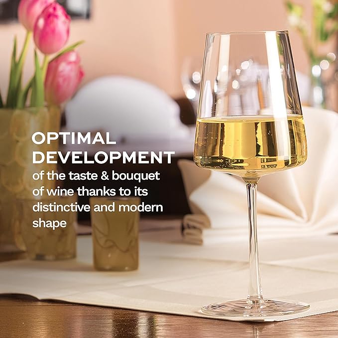 Stölzle Lausitz White Wine Glasses Power Set of 4, 13 1/2 oz – Modern Wine Glasses for Maximum Aroma Enhancement – Elegant Crystal White Wine Goblets – Dishwasher- & Shock-Resistant, Made in Germany