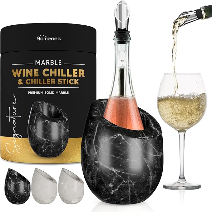 Homeries Marble Wine Chiller Bucket - Wine & Champagne Cooler for Parties, Dinner – Keep Wine & Beverages Cold, Wine Chillers for Bottles – Holds Any 750ml Bottle (Black)