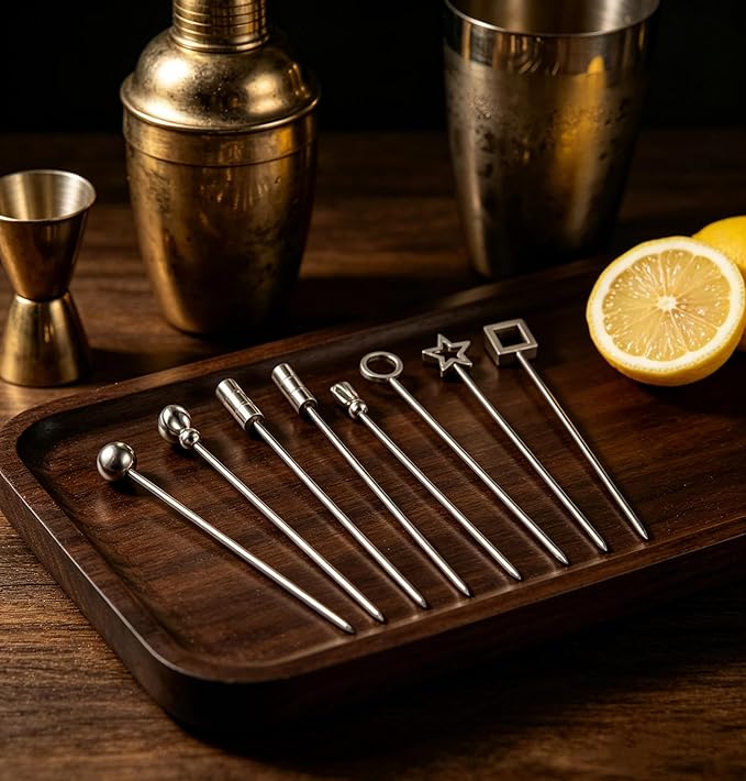 Homestia Geometric Cocktail Picks, 12PCS Stainless Steel Modern Martini Picks 4.3 Inch, Assorted Shapes Drink Skewers for Cocktails, Olives, Appetizers, Bar Accessories