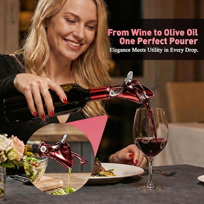 IOV Wine Pour Spout, Upgraded Sealing Liquor Bottle Pourers, Auto Flip Olive Oil Dispenser Spout, Pourer with Dust Caps for Alcohol, Vinegar and Syrup, No-Drip Wine accessories, Red