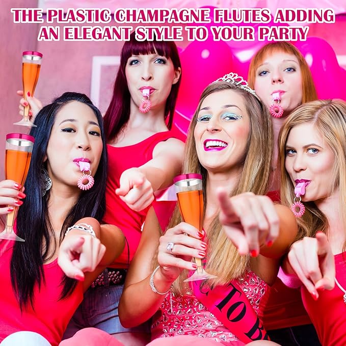 Jingmore 36 Pcs Plastic Champagne Flutes 4.5 oz Clear Disposable Wine Glasses Cocktail Cup Champagne Glass for Wedding Graduation Summer Party Favor Mimosa Bar Supplies (Hot Pink)