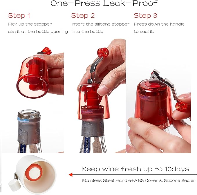 Wine Bottle Stoppers 2-Pack, Airtight Reusable Silicone Sealer for Red/White/Rosé Bottles, One-Press Leak-Proof (White)
