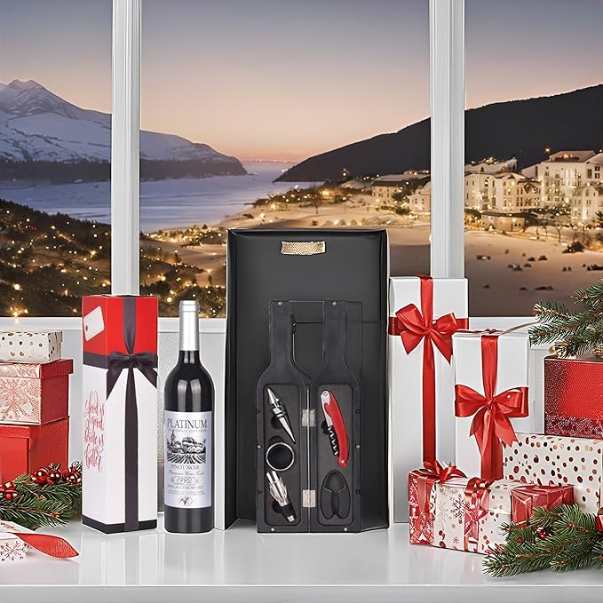 Solaris Wine Accessories Gift Set, 5-Piece Deluxe Corkscrew Opener with Elegant Accessories Box - Perfect Party Gift for Wine Lovers, Elegant Gift for Her