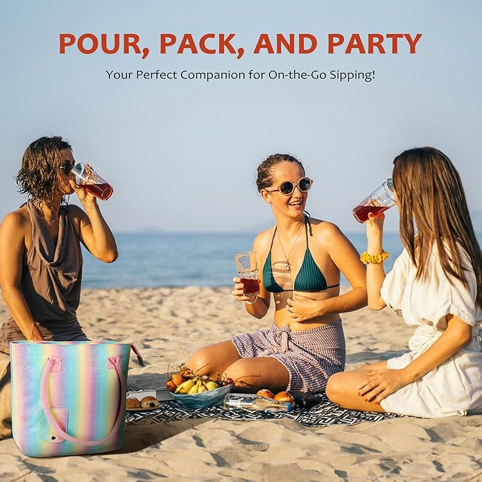 Tirrinia Wine Tote Bag, Beach Cooler for Travel Gift, Drink Purse Travel Bag with Spout for Picnic, BYOB, Party, Dinner, Pool