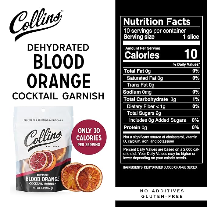 Collins Dehydrated Blood Orange Cocktail Garnish Slices, 1.3 oz – Perfect for Negronis, Margaritas, Mocktails & Desserts – Premium Drink & Food Garnish – 1.3 oz