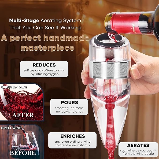 D&Slifei Deluxe Wine Aerator Pourer with Tower Stand and Filter, Unique Aeration Device, Quickly Enhances Wine Flavour with Smoother Finish, Ideal Gifts for Wine Lovers