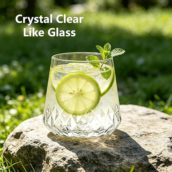 Lueumxc 40 Pack Plastic Wine Glasses, 14Oz Origami Rhombus Disposable Wine Glasses Unbreakable Clear Plastic Cocktail Glasses Recyclable Shatterproof Reusable Wine Cups