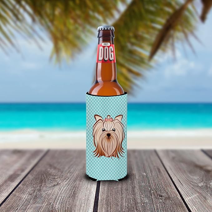Checkerboard Blue Yorkie Yorkishire Terrier Ultra Beverage Insulators for slim cans