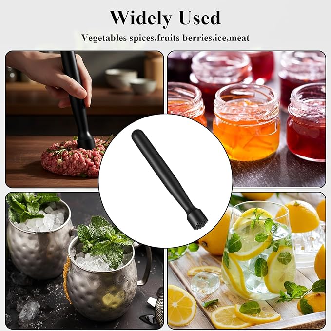 10 Pcs Plastic Muddler for Cocktails, 8 Inch Cocktail Muddler, Tools for Mojito, Fruit Drinks, Spices & Ice Crushing, Durable & Lightweight, Kitchen and Home Bar Accessories, Black