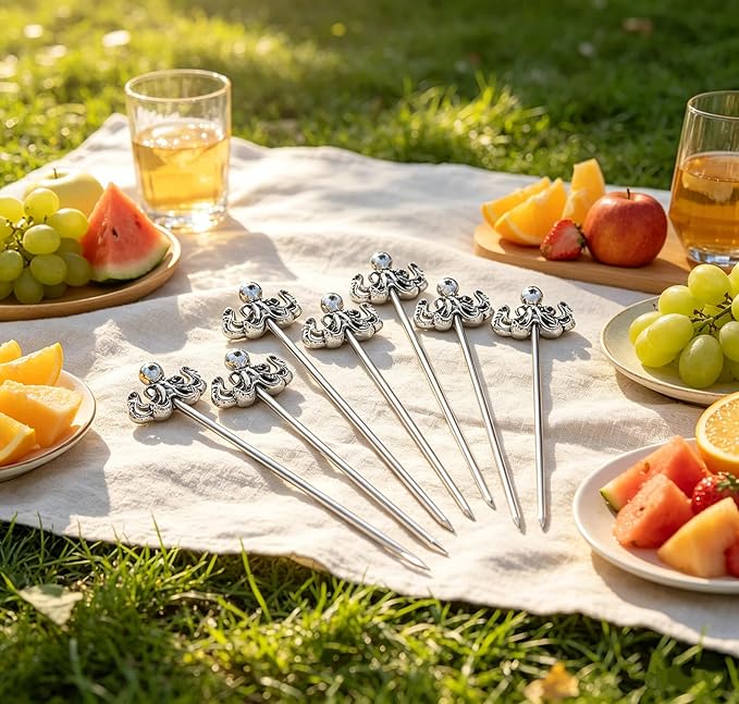 Homestia Metal Cocktail Picks for Drinks, 4.6" Octopus Cocktail Toothpicks Cocktail Garnish Cocktail Swords, 6Pcs Fancy Martini Picks Olive Picks, Vintage Cocktail Pins Cocktail Accessories
