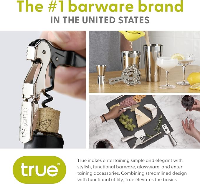 True Truetap Double Hinged Waiter's Corkscrew Wine Opener, Stainless Steel Wine Bottle Opener with Foil Cutter, Home Bar Tools, Bar Cart Accessories, Wedding Gifts, Set of 1, Black