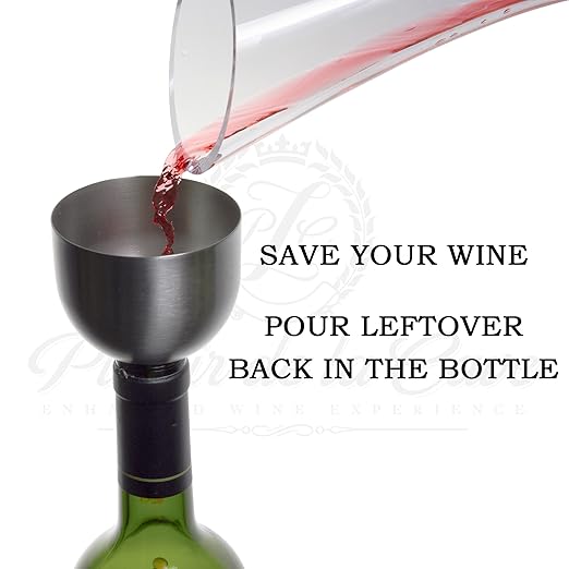3in1 Steel Funnel with Strainer (Wine Shower + Aerator + Filter + Storage Stand) - Improves Wine & Clears Residues
