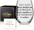 DYJYBMY Our Laughs Are Limitless Our Memories Are Countless Stemless Wine Glass With Gifts Box, Graduation Farewell Gifts For Classmate Friends Bestie, Stemless Glass For Wine Lover, Wedding Eve