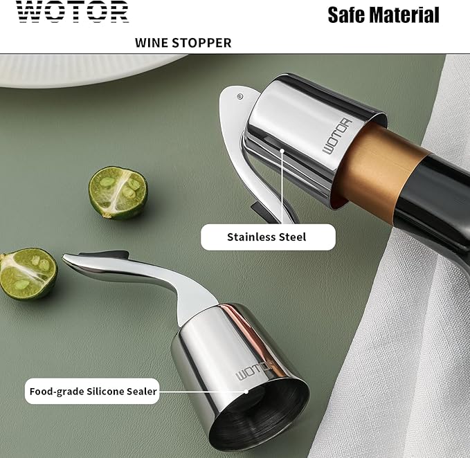 WOTOR Wine Stoppers Stainless Steel Wine Bottle stopper Plug with Silicone Reusable Wine Saver Leak proof Keep Fresh Triple Color 3 pack