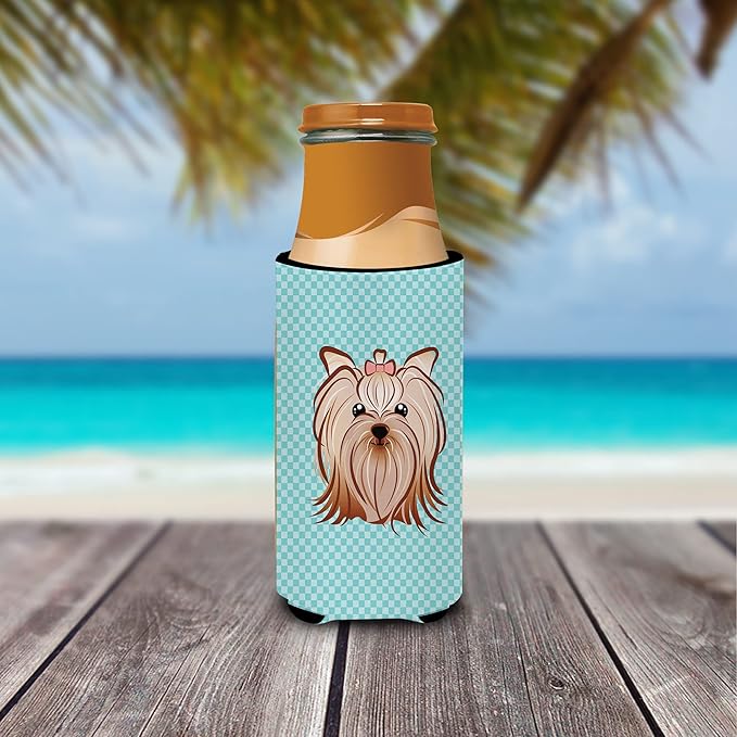 Checkerboard Blue Yorkie Yorkishire Terrier Ultra Beverage Insulators for slim cans