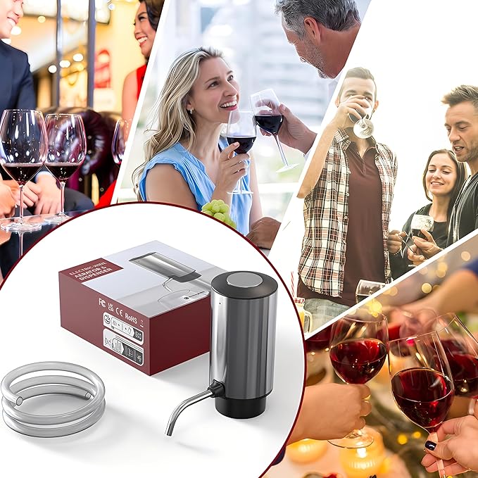 Electric Wine Aerator Pourer One Touch Wine Accessories Rechargeable 2-in-1 Automatic Wine Decanter Stainless Steel Wine Dispenser Gifts for Wine Lovers