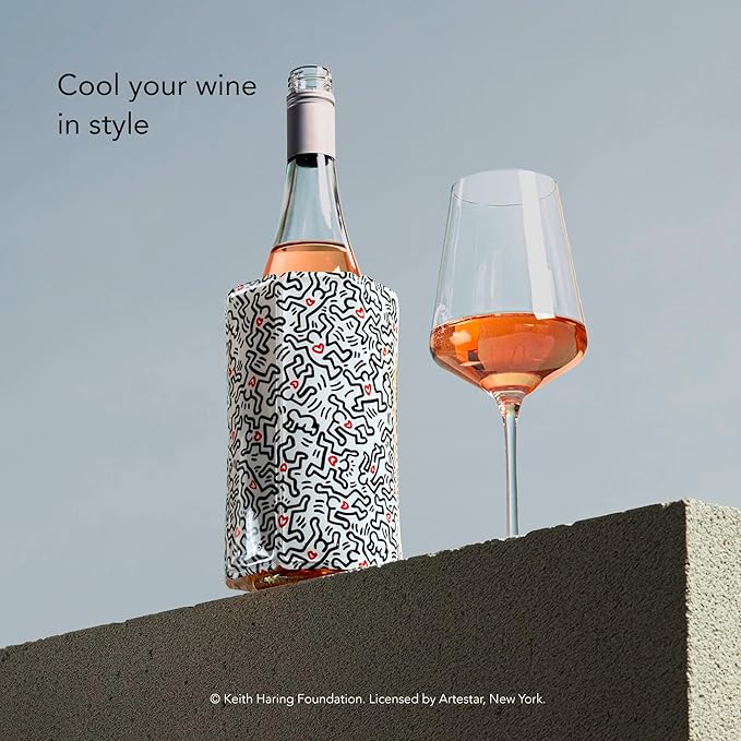 Vacu Vin Wine Cooler Sleeve – Flexible Rapid Wine Bottle Chiller – Reusable Ice Pack Sleeve – Elegant & Portable – Fits 750ml Bottles – Keeps Wine Cold in Minutes Fast, Elegant – Keith Haring