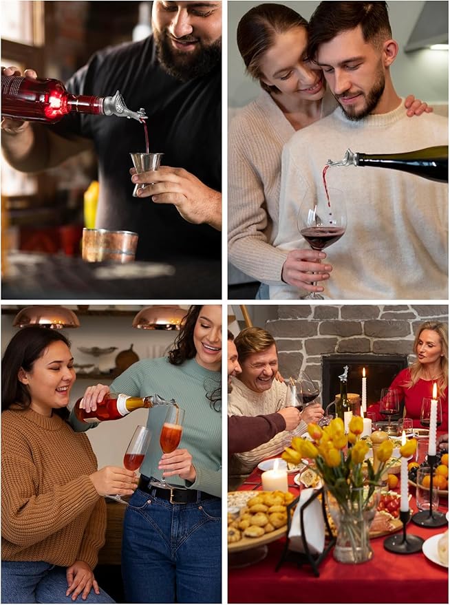 Goose Wine Pourer with Top Hat, Zinc Alloy Metal Animal Liquor Bottle Pourer Spout with Aerator & Stopper, Drip Free Universal Fit for Wine Whiskey Spirits, Funny Bar Accessory & Gift for Wine Lovers