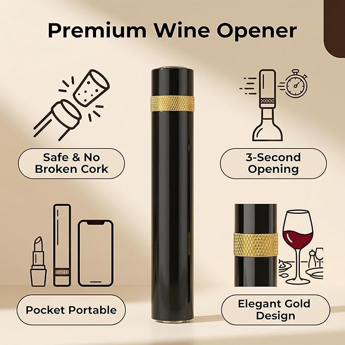 Wine Air Pressure Pump Bottle Opener Set, Efficient Corkscrew Bottle Opener,Easy Screw Out Tool,Great For Wine Lovers,Perfect Wine Gift. (gold)