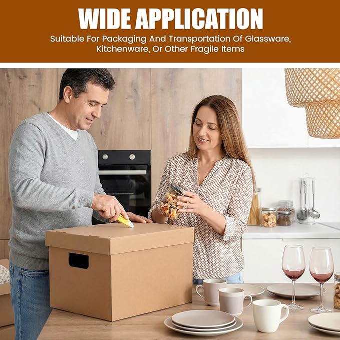MotiMind 4 Pack Dish Wine Glass Mug Moving Boxes with Divider Kits Included 1 Dish and 2 Wine Glass 15 x 12 x 10 Inch, 1 Mug 17 x 13 x 6 Inch Kitchen Moving Boxes with Handle Packing Box for Glassware