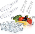 2 Pack Clear Ice Bucket for Freezer, Ice Cube Storage Bin with Flexible Handle, Ice Holder for Freezer, Scoop & Tongs Set, Fridge Container, Home Bar Organization (11.8 x 8.1 x 3.54 Inches)