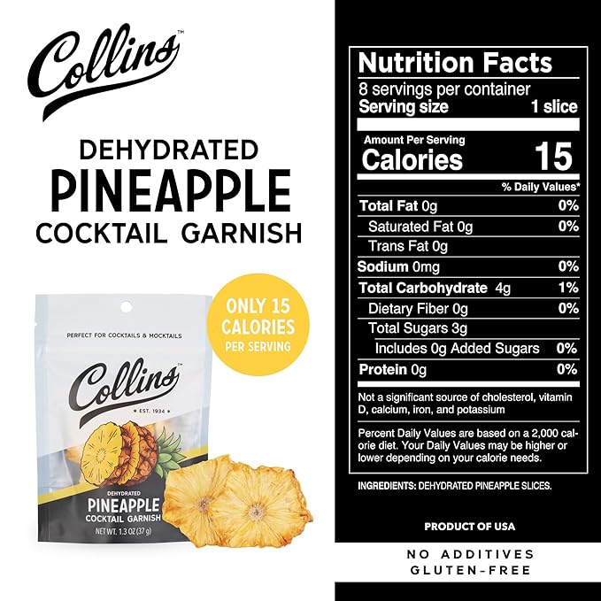 Collins Dehydrated Pineapple Cocktail Garnish Slices, 1.3 oz – Made In USA – Perfect for Piña Coladas, Mai Tais, Mocktails & Desserts – Premium Drink & Food Garnish – 1.3 oz (Pack of 2)