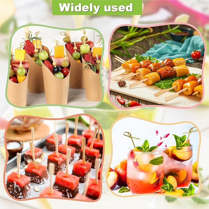 2000PCS Cocktail Picks Kit, 4 Styles Fancy Toothpicks for Appetizers, 3 Sizes Long Bamboo Skewers, Decorative Wooden Cocktail Sticks for Party Supplies Food Drink Fruit Charcuterie Boards Accessories