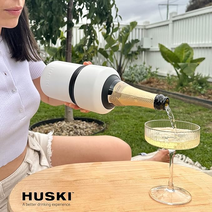 Huski Wine Chiller | Award Winning Iceless Design | Keeps Wine Cold up to 6 Hours | Wine Accessory | Next Generation Ice Bucket | Fits Some Champagne Bottles | Perfect Gift for Wine Lovers (White)