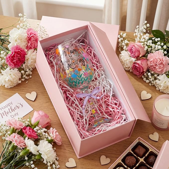 SiliFine 4 Pcs Mother's Day Floral Stemmed Wine Glasses Hand Painted Flower Drinking Cup with Bow Wine Glasses Gifts for Birthday Theme Holiday Party Supplies