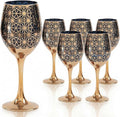 Gold Rim Wine Glasses - 12oz Red and Gold Long Stem Set for Fall, Thanksgiving, Christmas, Housewarming or Birthday Gift (Black-NoInnerCoated, Set of 6)