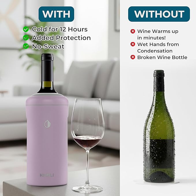 Wine Bottle Chiller Insulator Sleeve, Keeps Wine and Champagne Cold for 12 Hours, Vacuum Insulated Wine Bottle Cooler