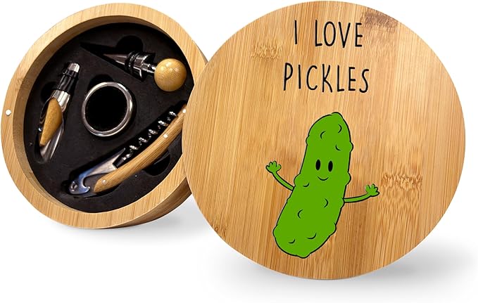 The SpreadPassion Store - I love pickles Bottle Opener Tool Set – Bamboo Made Wine Opener Set for Birthday, Anniversary, and Christmas Gift - Essential Wine Tools – Wine Opening Kit