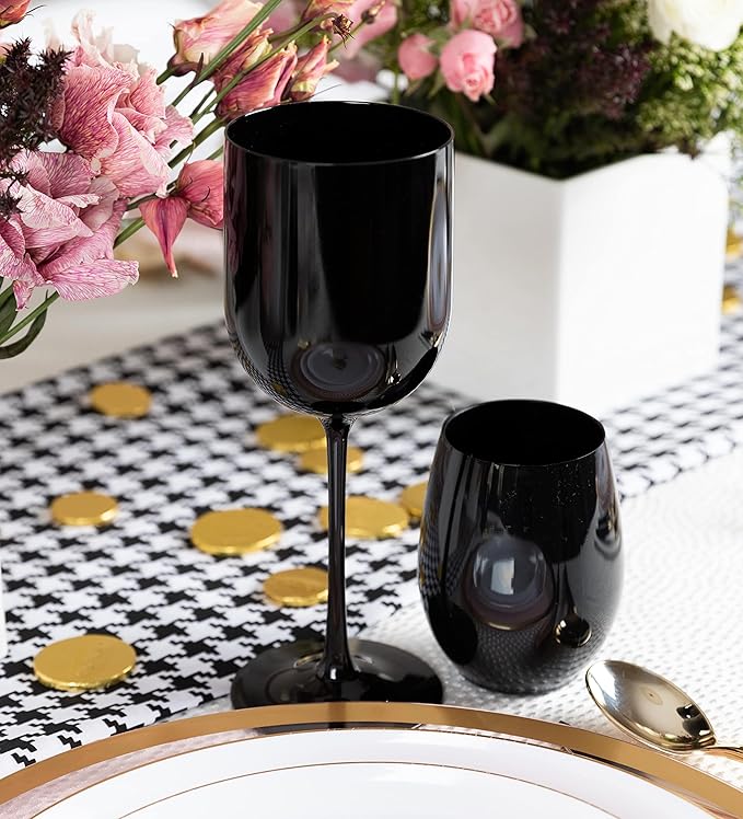 Black Plastic Wine Glasses Set of 25 Elegant Wine Goblets Hard Plastic Wine Cups on Stem 12 Ounce