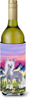 Caroline's Treasures SS8326LITERK Chinese Crested Wine Bottle Hugger Bottle Cooler Sleeve Hugger Machine Washable Collapsible Insulator Beverage Insulated Holder
