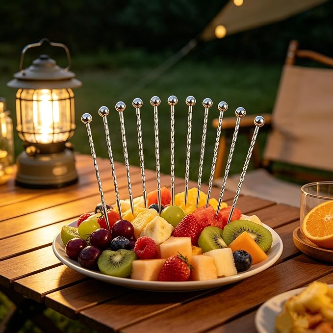 Homestia Silver Cocktail Picks, 16PCS Stainless Steel Twisted Martini Picks 4.3 Inch, Reusable Metal Drink Skewers for Cocktails, Olives, Appetizers, Barware Accessories
