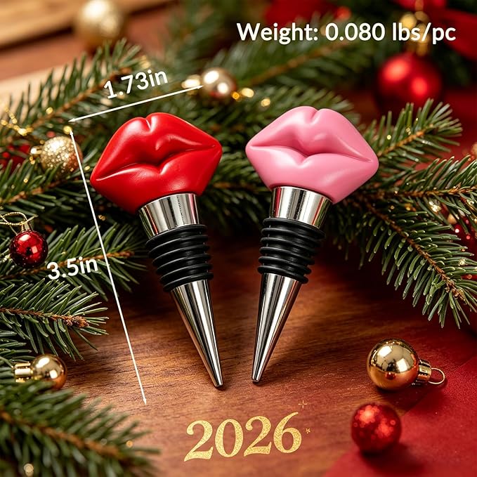2 Packs Red and Pink Lips Wine Bottle Stopper - Novelty Bar Decor, Reusable Wine Preserver for Any Occasion, Decorative Beverage Sealer for Home Bar and Party