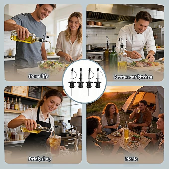 4PCS Premium Wine and Oil Pourer Set, 304 Stainless Steel Pour Spouts for Liquor & Oil - Reusable, Dishwasher Safe, Precision Flow Control, Leak-Proof Seal, Fit Most Wine & Whiskey Bottles (L (Hat 3))