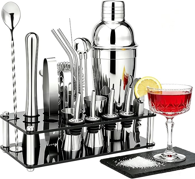 XDNOOK 5pcs Cocktail Shaker Set Bartender Kit,Professional Bar Set, Jigger,Mixer Spoon, Muddler, Liquor Pourers Ideal Bar Accessories for Home, Gift for Christmas, Birthday, Beginners