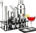 XDNOOK 5pcs Cocktail Shaker Set Bartender Kit,Professional Bar Set, Jigger,Mixer Spoon, Muddler, Liquor Pourers Ideal Bar Accessories for Home, Gift for Christmas, Birthday, Beginners