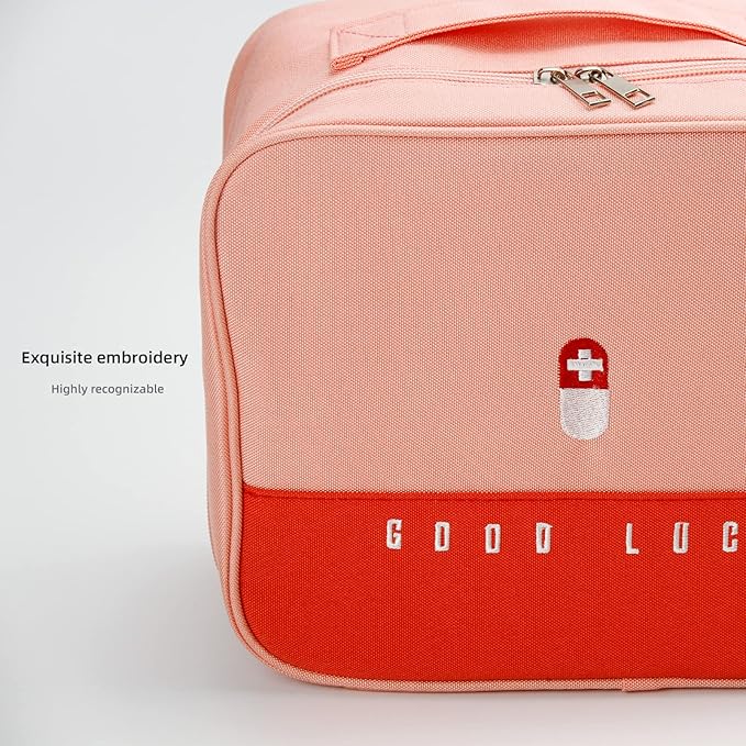 TOPASION Cute Pink Empty First Aid Bags, Travel Medicine Bag for Women and Girls, Medical Supplies Organizer Bag, Portable Kit for Traveling, Car, Home, Camping, Office, Hiking, Outdoor